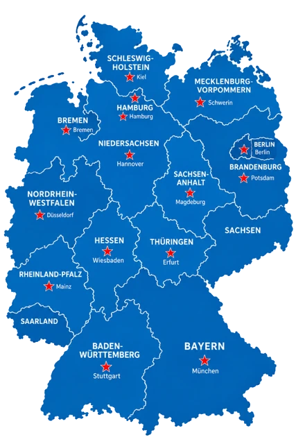 Deutschlandkarte mit Standorten der Eichinger Sicherheit und Service GmbH
