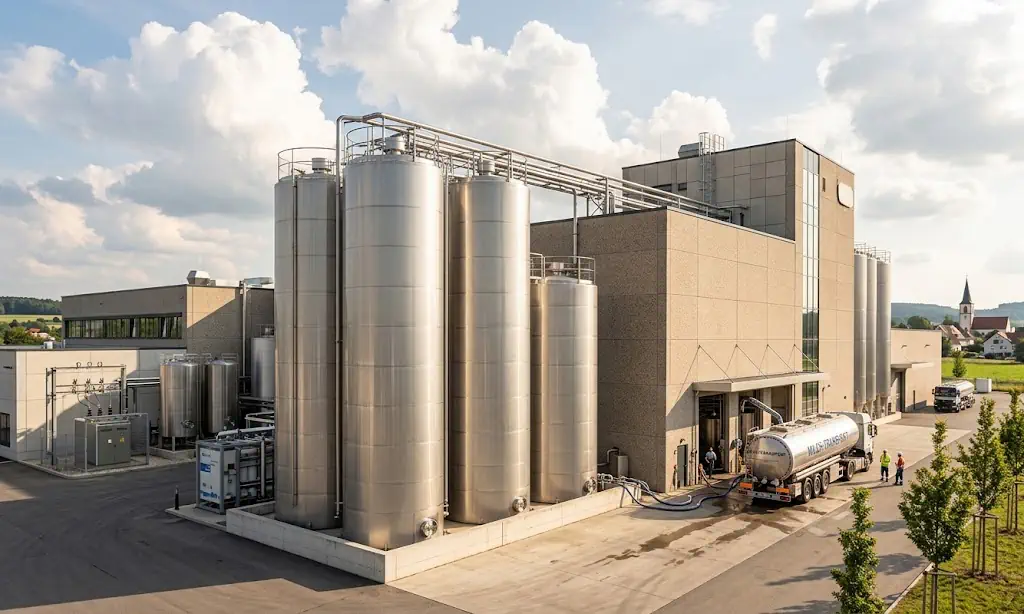Industrieanlage mit Silos und Produktionsgebäuden, gesichert durch den Werk- und Objektschutz der Eichinger Sicherheit und Service GmbH