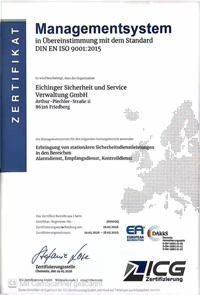 Zertifikat für Qualitätsmanagement nach DIN EN ISO 9001:2015